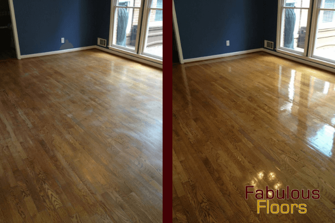 before and after hardwood floor refinishing in North Versailles, PA