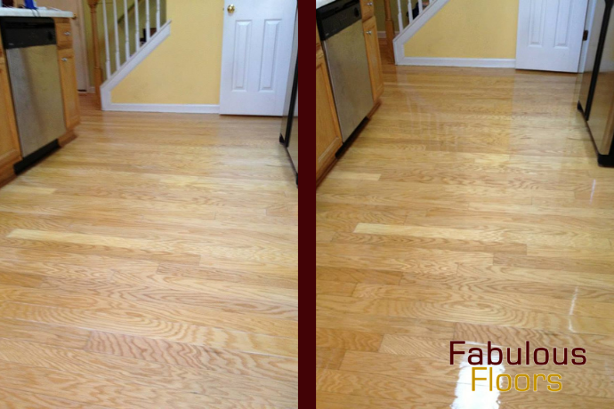 A floor before and after it was resurfaced