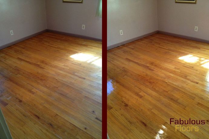 Before/after hardwood floor refinishing in Wexford, PA
